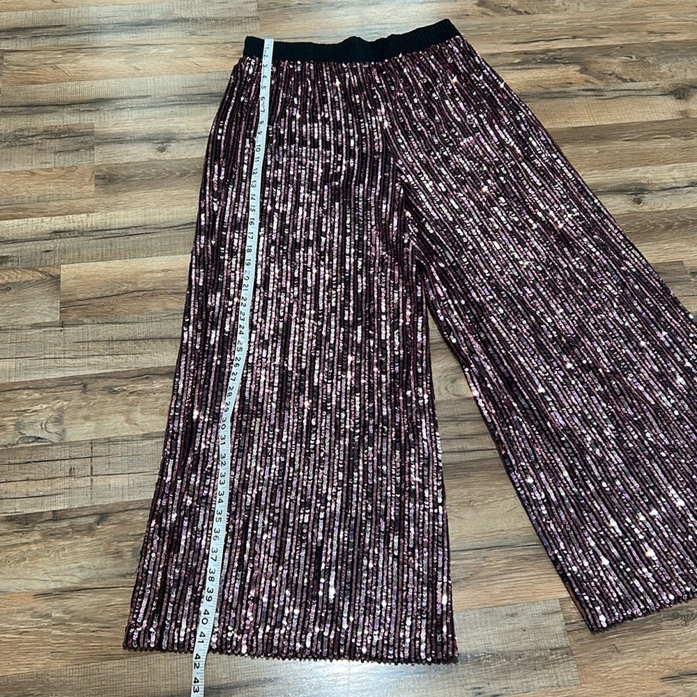 VICTORIA SECRET WOMEN SEQUIN WIDE LEG PANT PINK BLACK Sz LG - Picture 4 of 11
